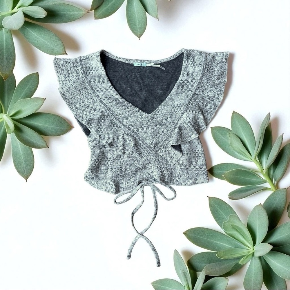 Kimchi Blue Heather Gray Knit Flutter Sleeve Crop Top